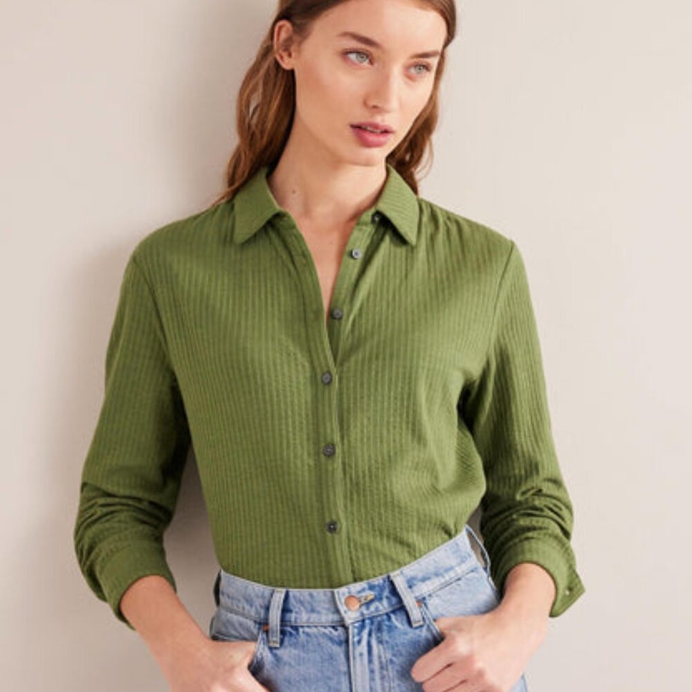 Boden Textured Jersey Shirt, Green (Washed Khaki), Size 6
